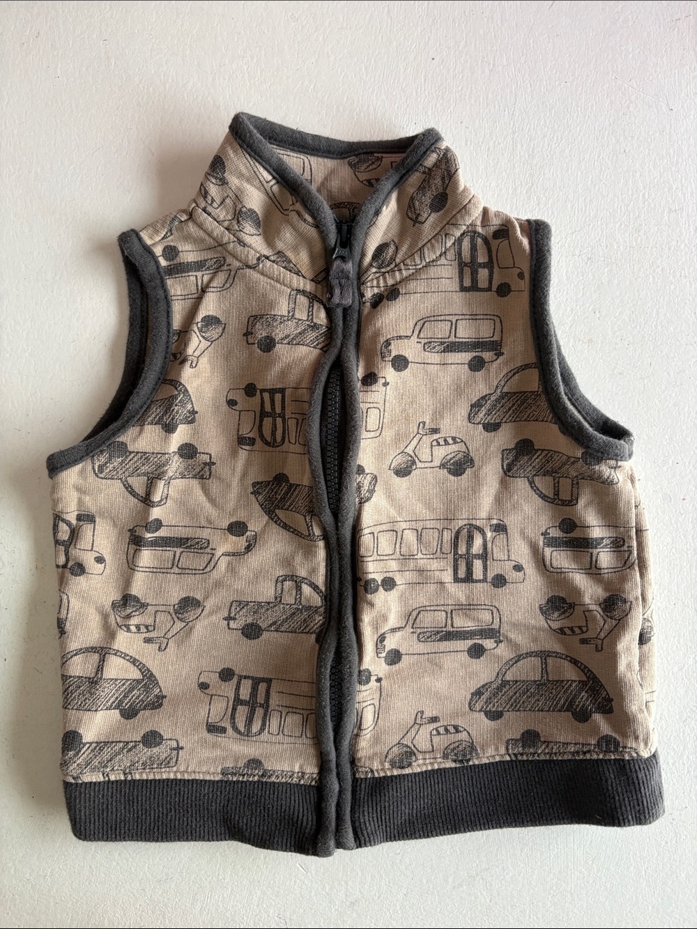 Carter's Beige & Gray Vehical Print Quilted Vest